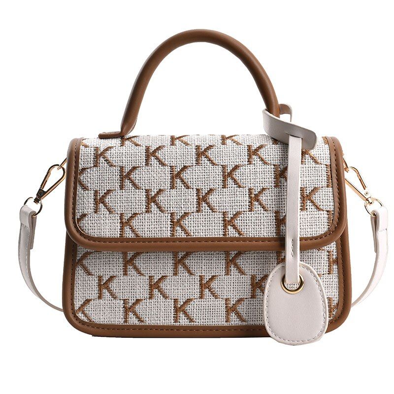 Vernon Dames Korte Handvat Crossbody Handtas - Wit met Khaki