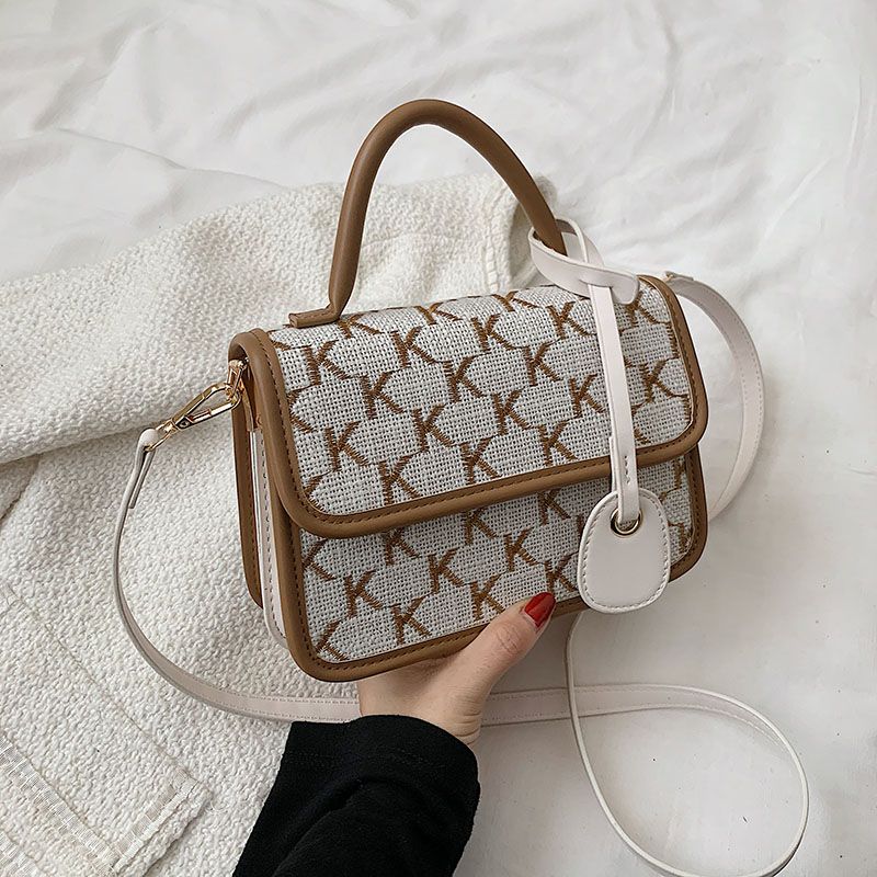 Vernon Dames Korte Handvat Crossbody Handtas - Wit met Khaki