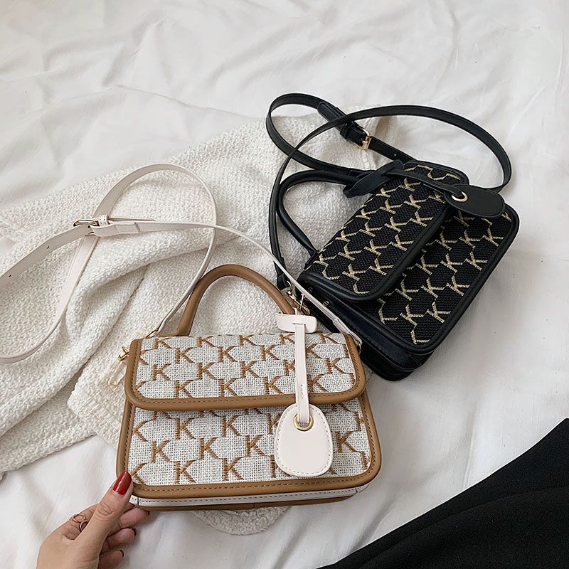 Vernon Dames Korte Handvat Crossbody Handtas - Wit met Khaki