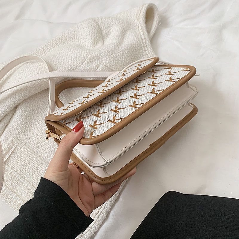 Vernon Dames Korte Handvat Crossbody Handtas - Wit met Khaki
