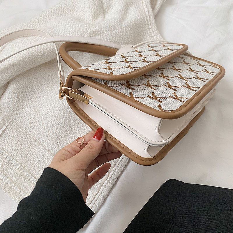 Vernon Dames Korte Handvat Crossbody Handtas - Wit met Khaki