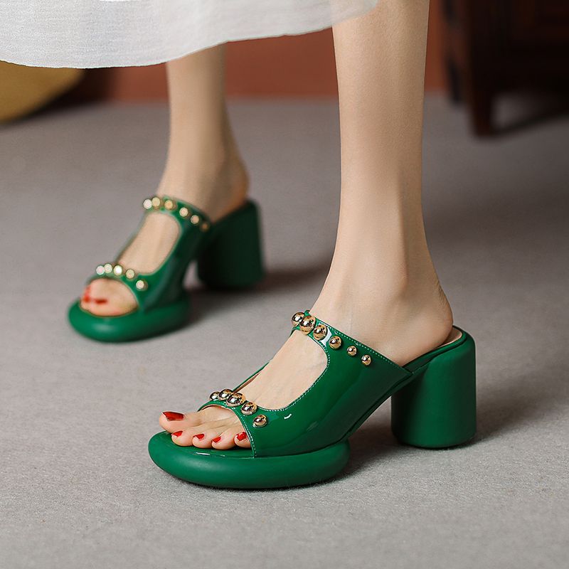 Vicenta Dames Rivet Patent Leren Sandalen - Groen