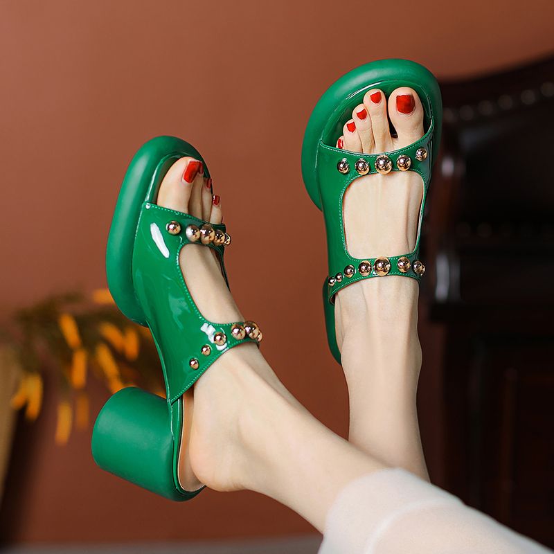Vicenta Dames Rivet Patent Leren Sandalen - Groen
