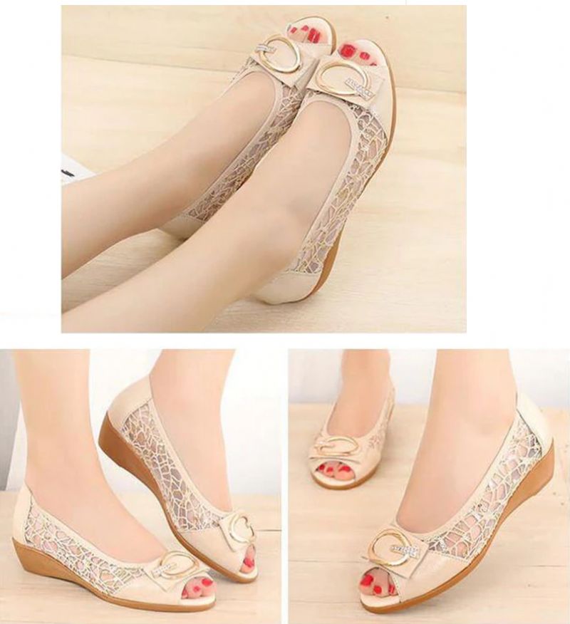 Victoria Dames Leren Sandaal Met Kant - Beige