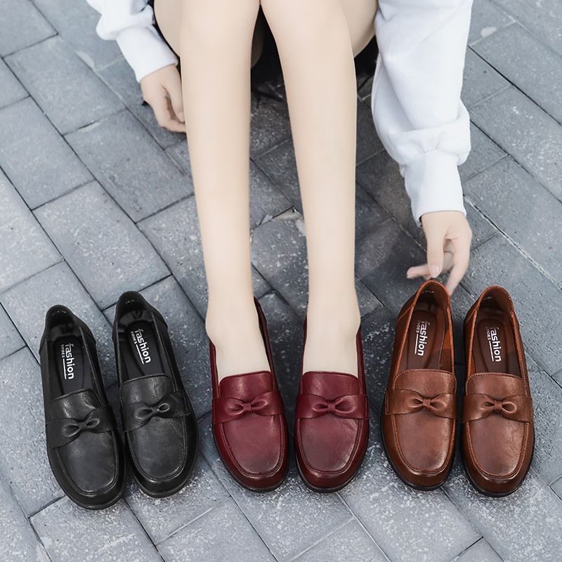 Victoria Dames Retro Casual Leren Loafer Schoenen - Zwart