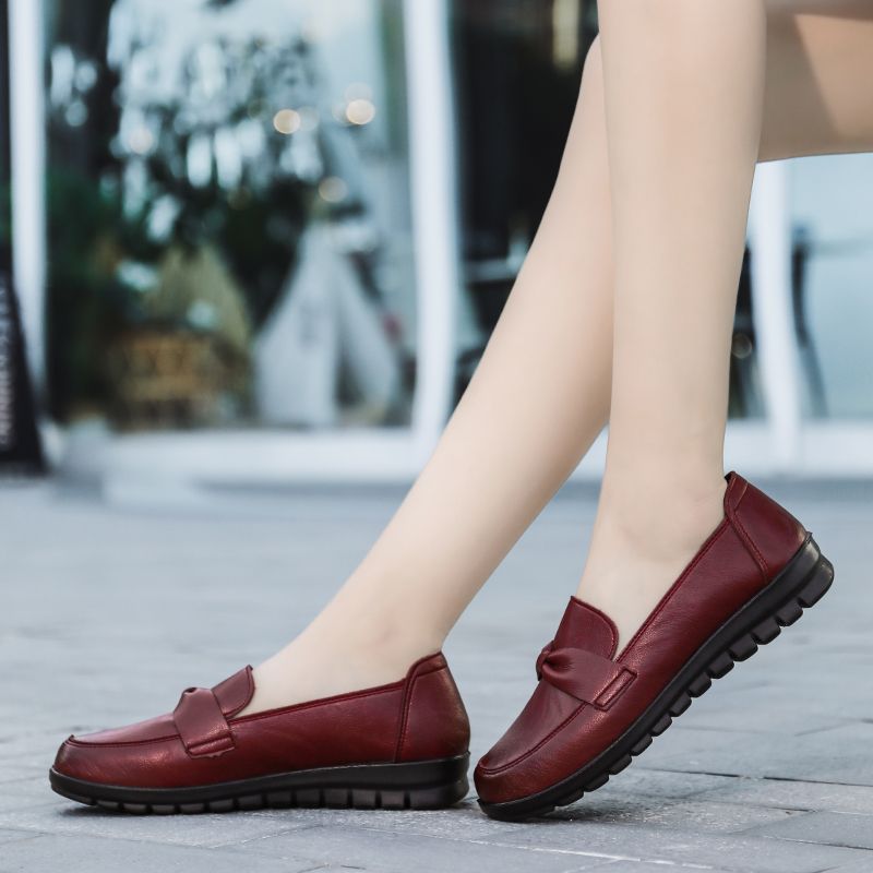 Victoria Dames Retro Casual Leren Loafer Schoenen - Zwart