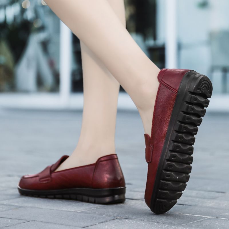 Victoria Dames Retro Casual Leren Loafer Schoenen - Zwart