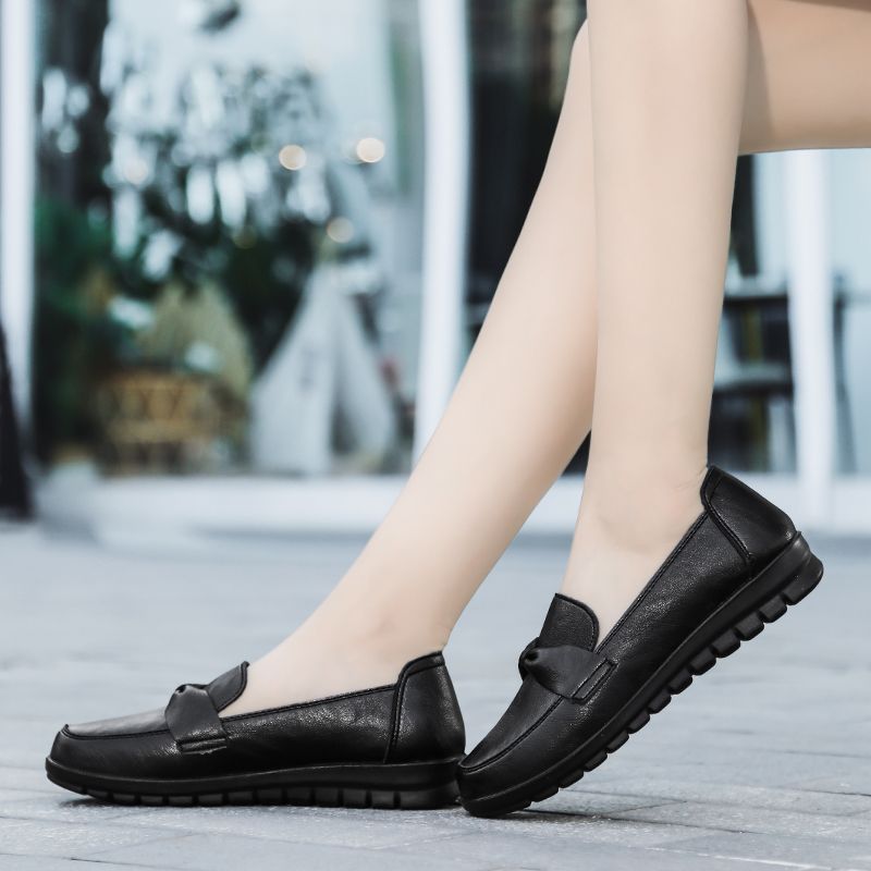 Victoria Dames Retro Casual Leren Loafer Schoenen - Zwart