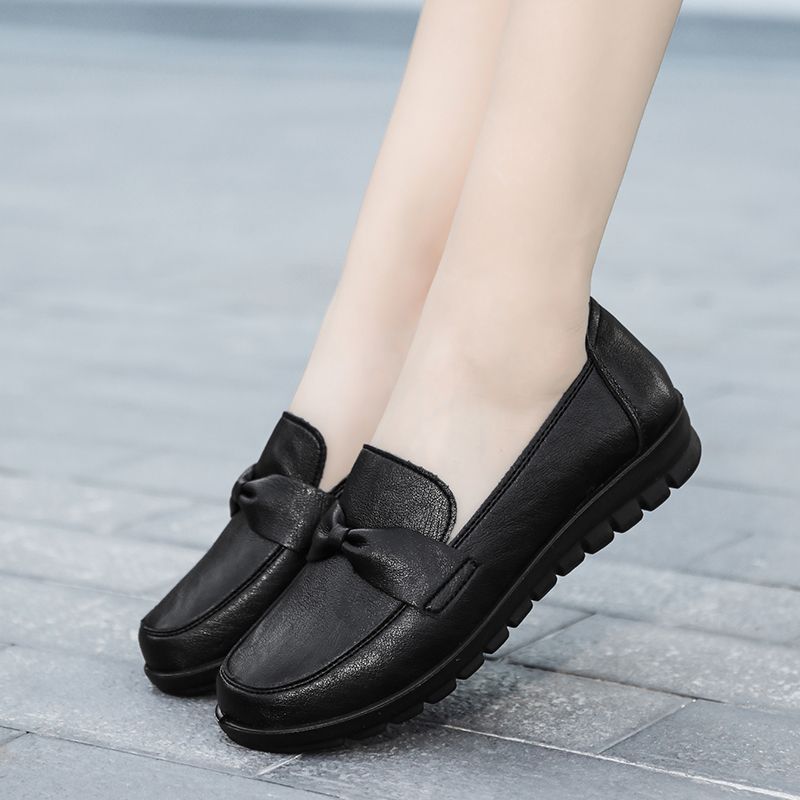 Victoria Dames Retro Casual Leren Loafer Schoenen - Zwart