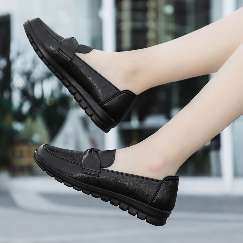 Victoria Dames Retro Casual Leren Loafer Schoenen - Zwart