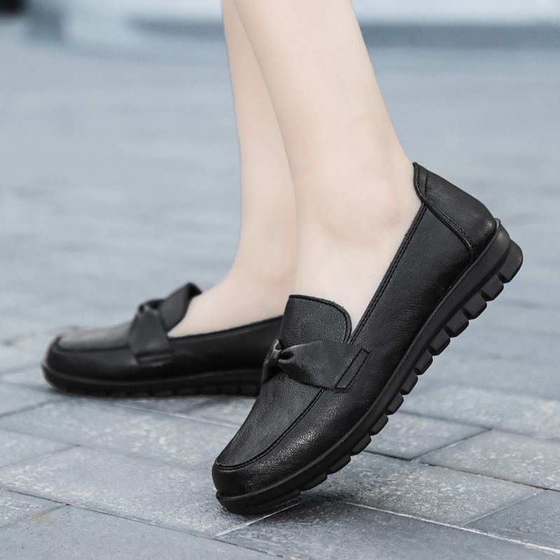 Victoria Dames Retro Casual Leren Loafer Schoenen - Zwart