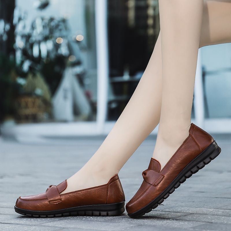 Victoria Dames Retro Casual Leren Loafer Schoenen - Zwart