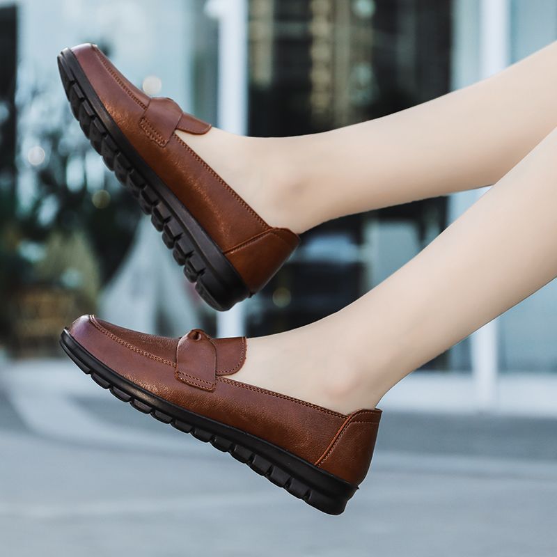 Victoria Dames Retro Casual Leren Loafer Schoenen - Zwart