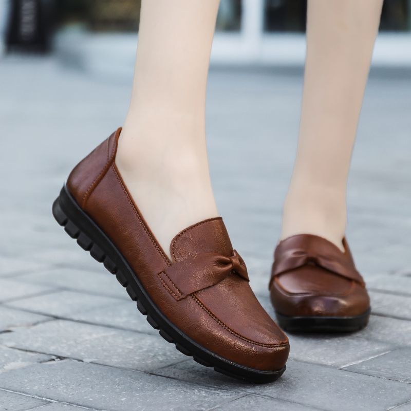 Victoria Dames Retro Casual Leren Loafer Schoenen - Zwart