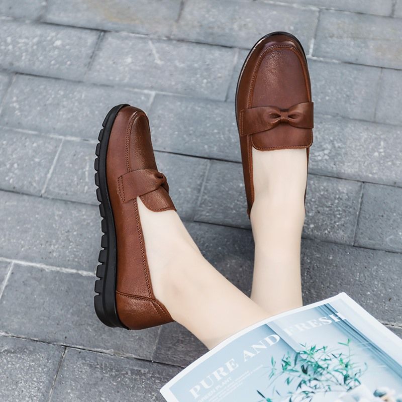 Victoria Dames Retro Casual Leren Loafer Schoenen - Zwart