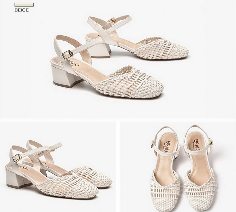 Victorina Dames Vierkante Teen Leren Sandaal - Beige