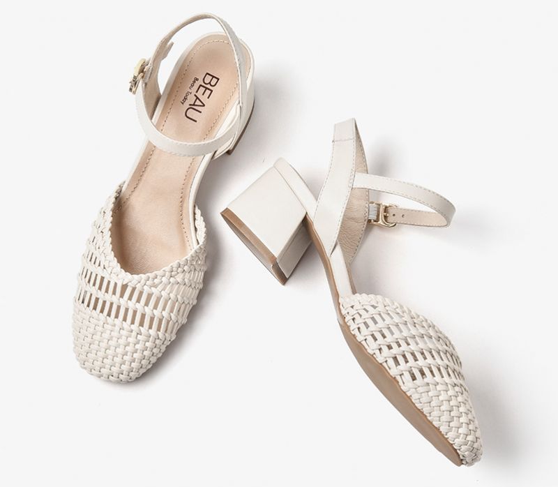 Victorina Dames Vierkante Teen Leren Sandaal - Beige