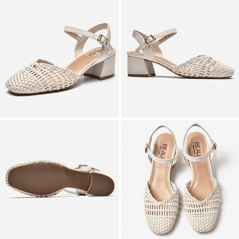 Victorina Dames Vierkante Teen Leren Sandaal - Beige