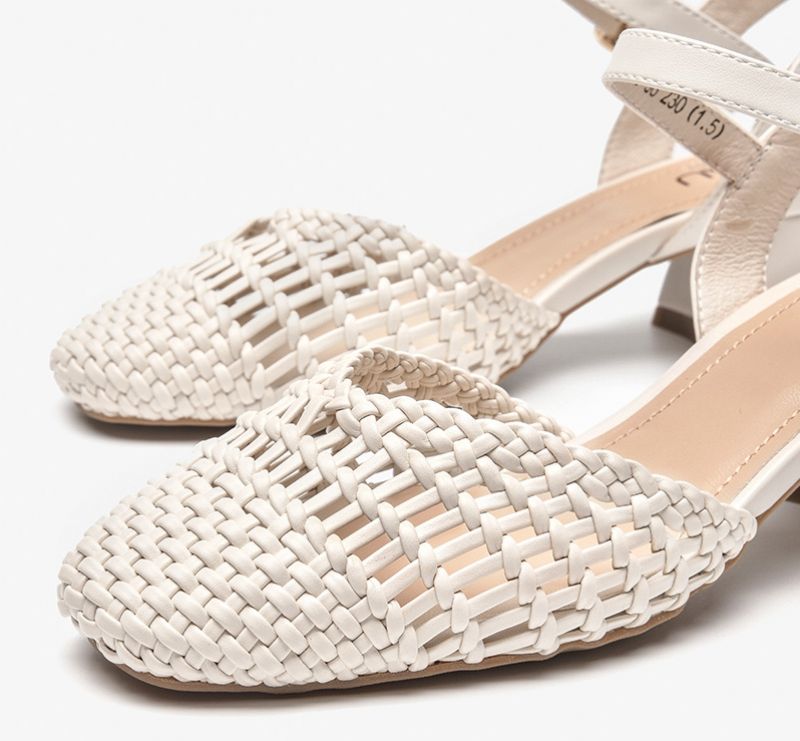 Victorina Dames Vierkante Teen Leren Sandaal - Beige