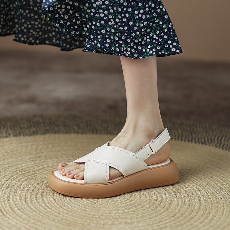 Viloria Dames Casual Leren Sandaal - Abrikoos