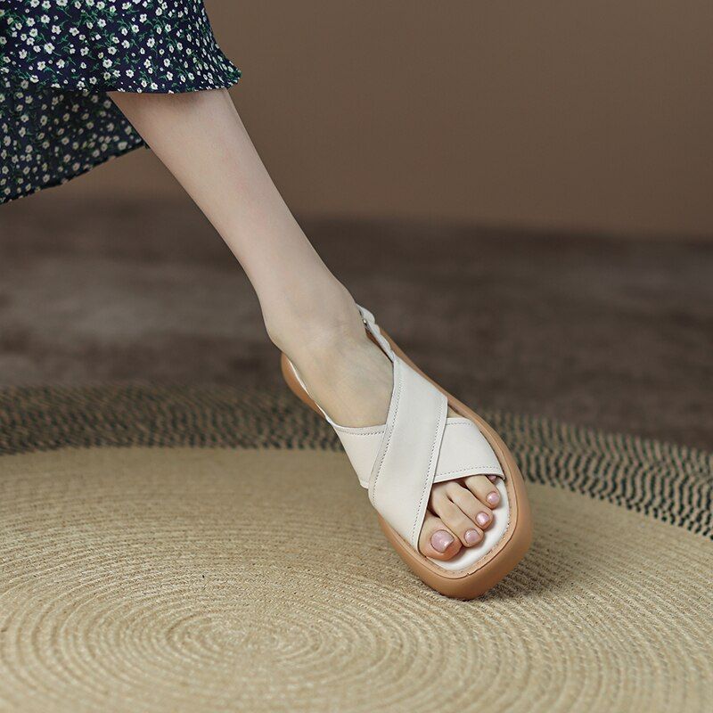 Viloria Dames Casual Leren Sandaal - Abrikoos