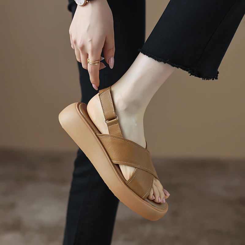 Viloria Dames Casual Leren Sandaal - Abrikoos
