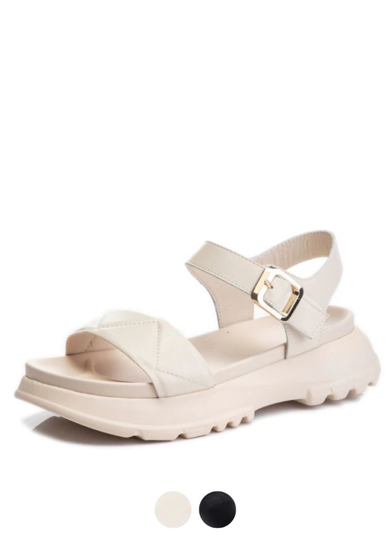 Virginia Dames Leren Platform Sandaal