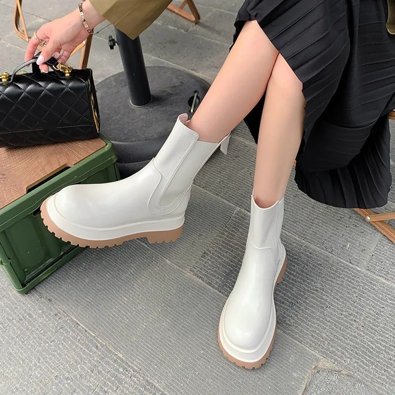 Virginia Dames Platform Laarzen - Beige Zonder Bont