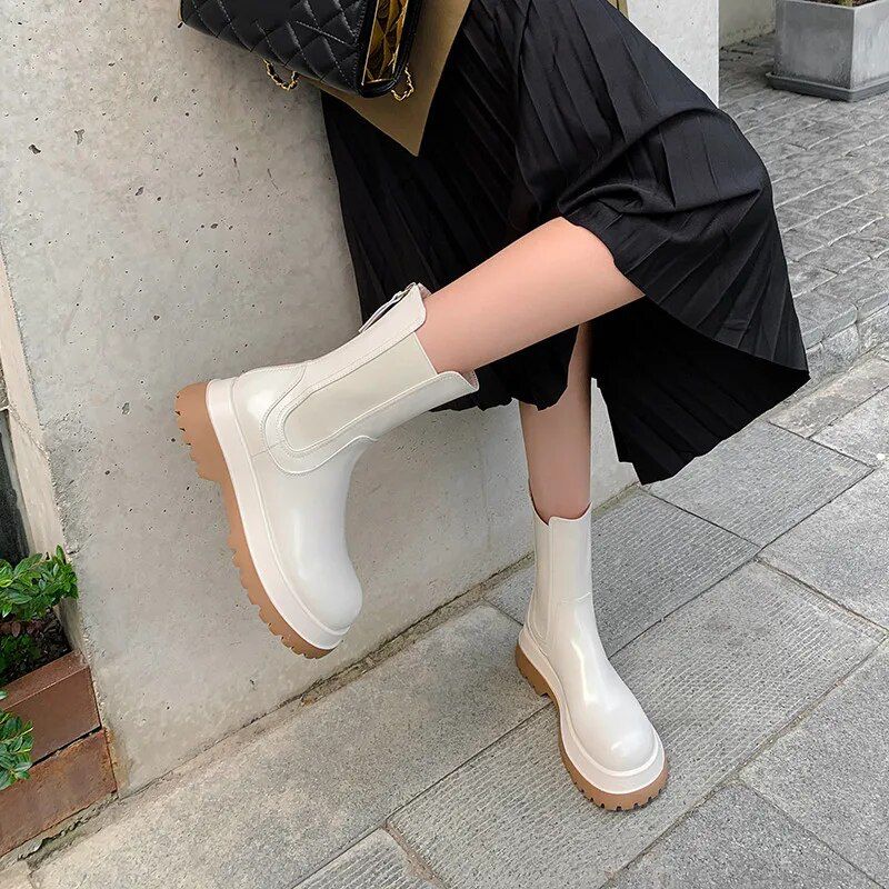Virginia Dames Platform Laarzen - Beige Zonder Bont