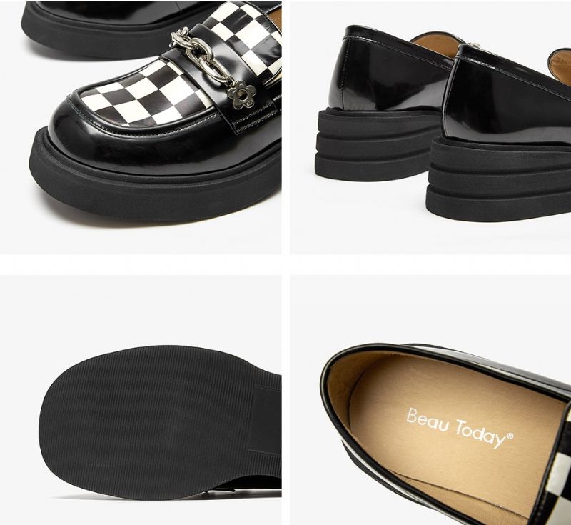 Vrouwen Pinto Echt Lederen Platform Loafer Schoenen - Zwart