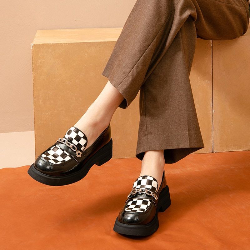 Vrouwen Pinto Echt Lederen Platform Loafer Schoenen - Zwart