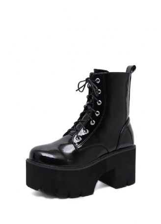 Walker Dames Zwarte Patent Leren Platform Laarzen