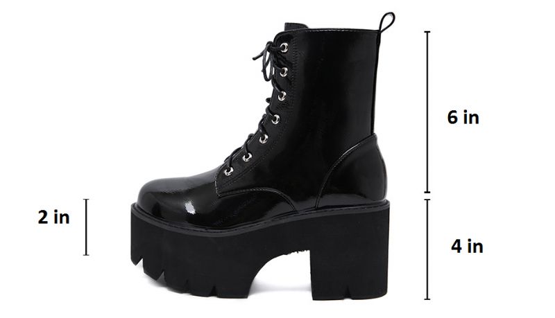 Walker Dames Zwarte Patent Leren Platform Laarzen - Zwart