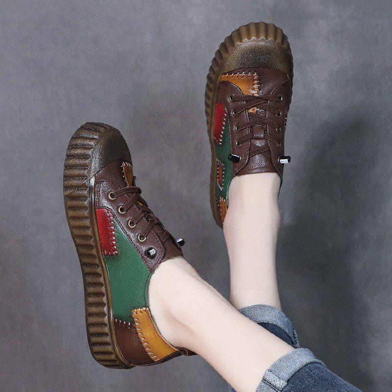 Xareni Dames Leren Loafer Schoenen - Bruin