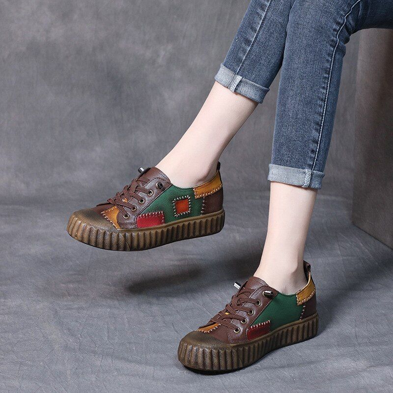 Xareni Dames Leren Loafer Schoenen - Bruin