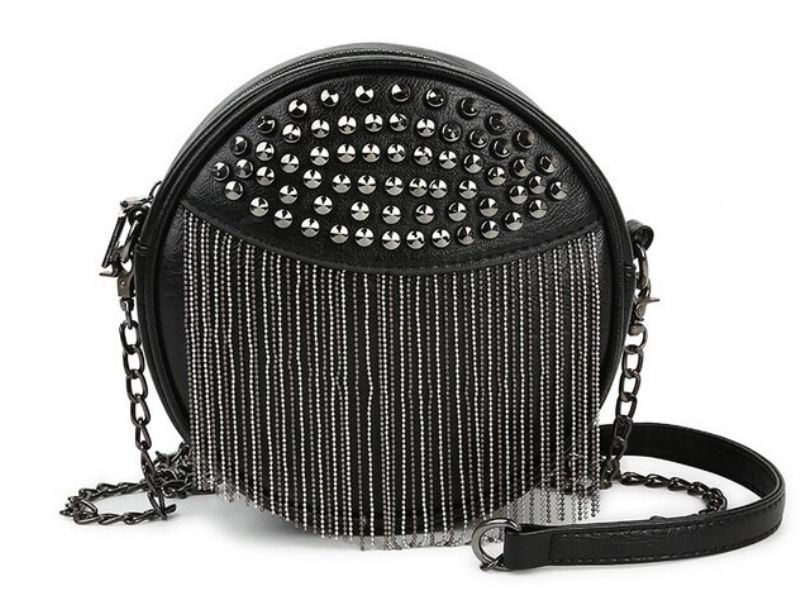 Xeos Dames Ronde Leren Schouder Handtas - Zwart