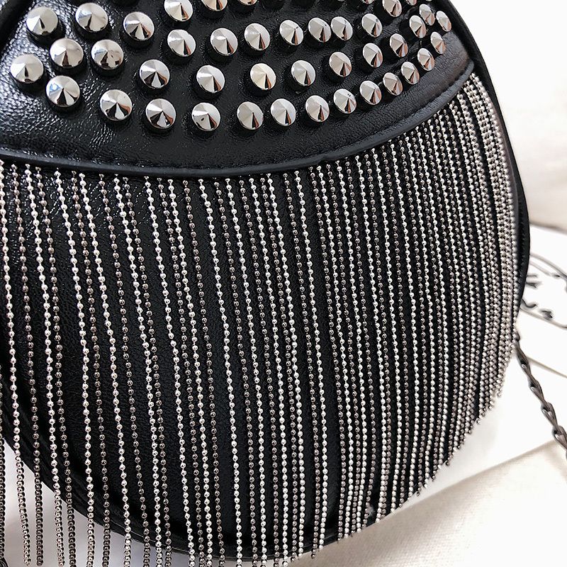 Xeos Dames Ronde Leren Schouder Handtas - Zwart