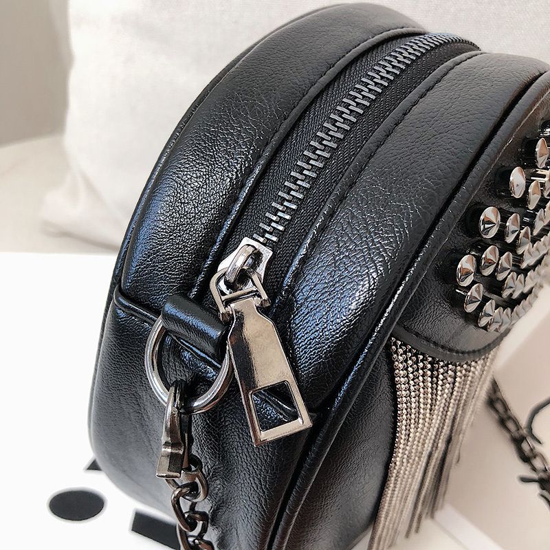 Xeos Dames Ronde Leren Schouder Handtas - Zwart