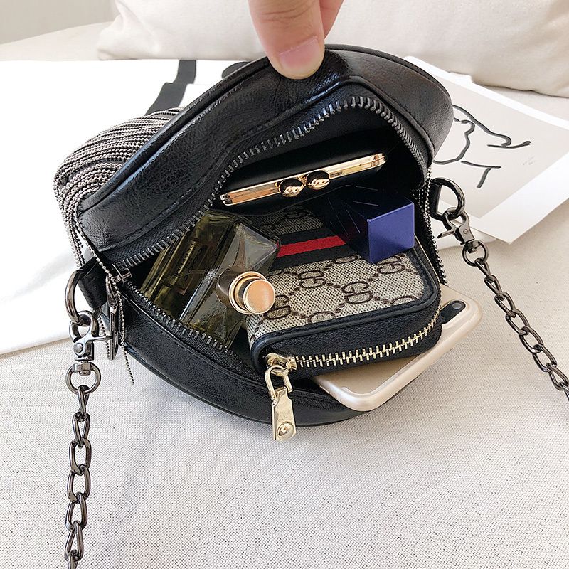 Xeos Dames Ronde Leren Schouder Handtas - Zwart