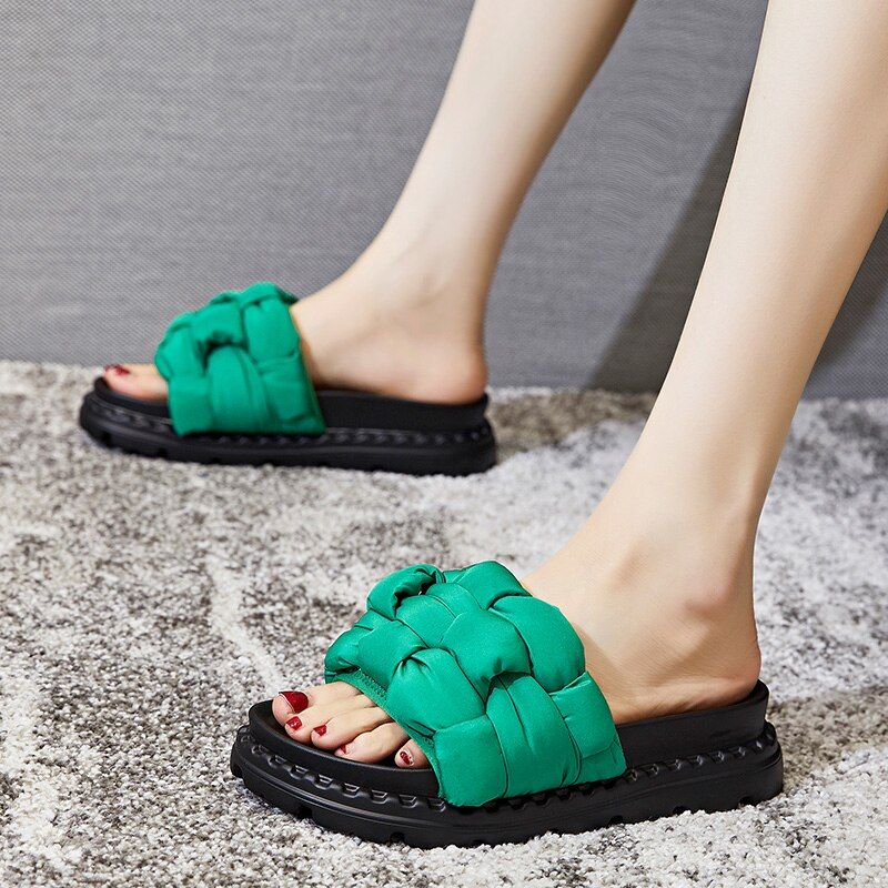 Yesika Damesplatte Pantoffel - Groen