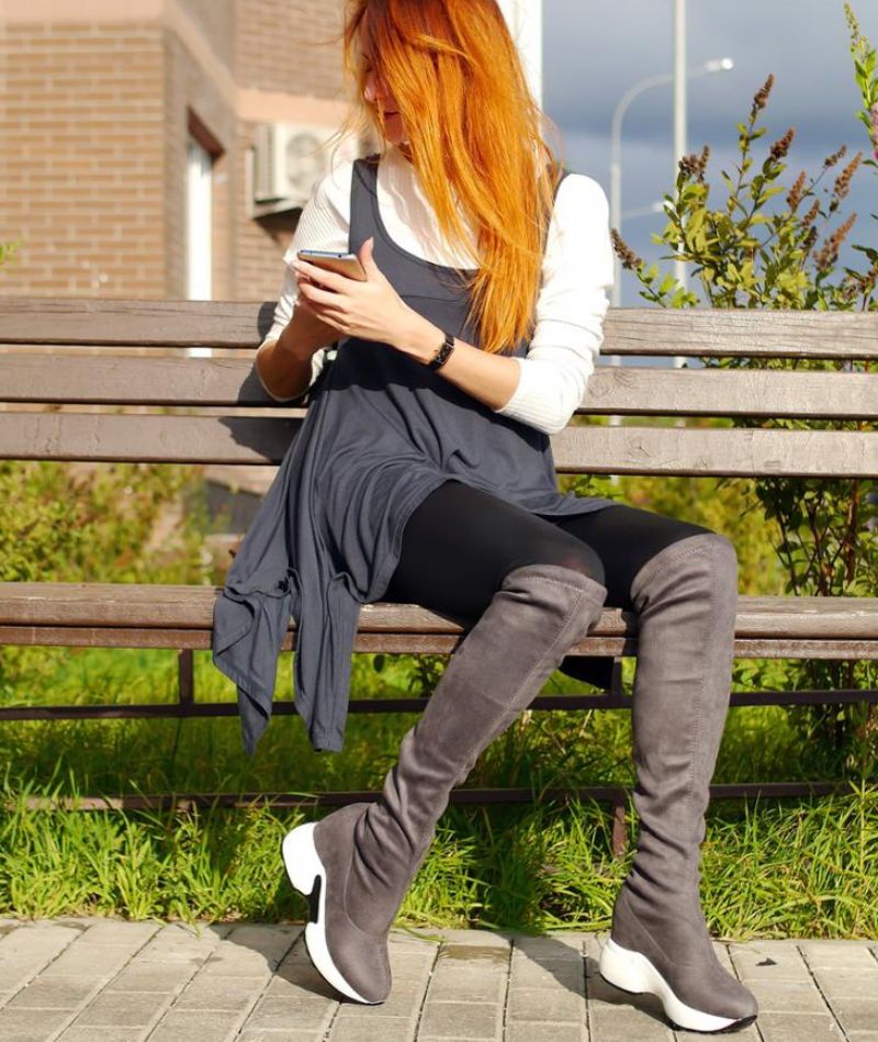 Yexy Dames Stretch Stoffen Over De Knie Laarzen - Zwart