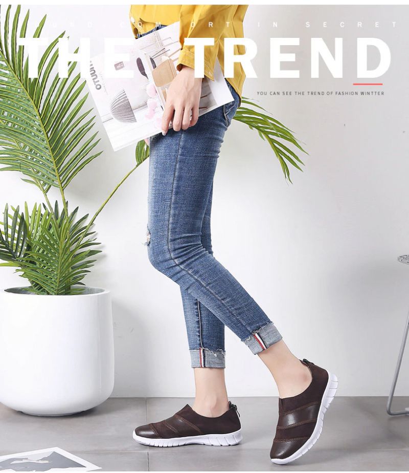 Yusuf Dames Loafer Instapschoenen Leren Herfstmode Platte Schoenen - Bruin