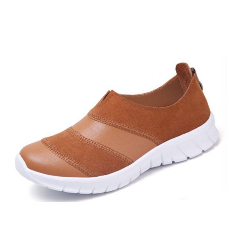Yusuf Dames Loafer Slip-on Leren Herfst Mode Platte Zwarte Schoenen - Bruin