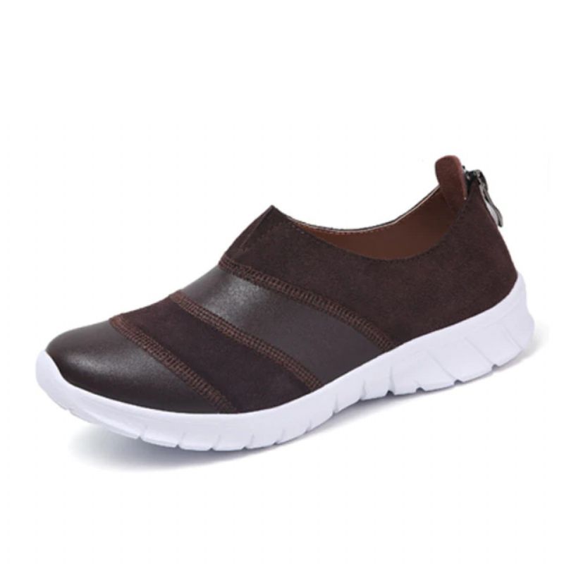 Yusuf Dames Loafer Slip-on Leren Herfst Mode Platte Zwarte Schoenen - Bruin