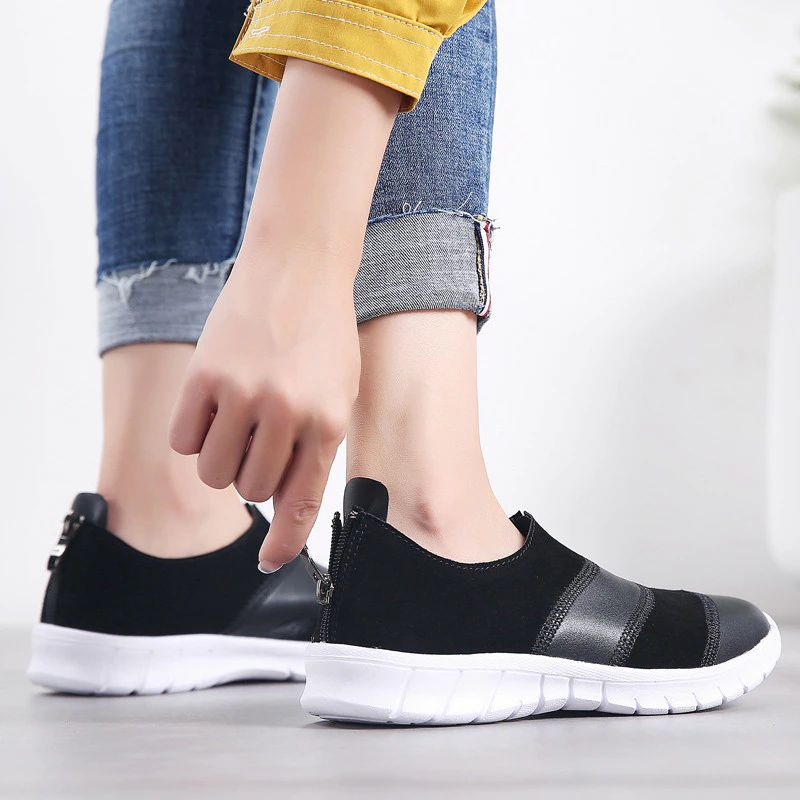 Yusuf Dames Loafer Slip-on Leren Herfst Mode Platte Zwarte Schoenen - Bruin