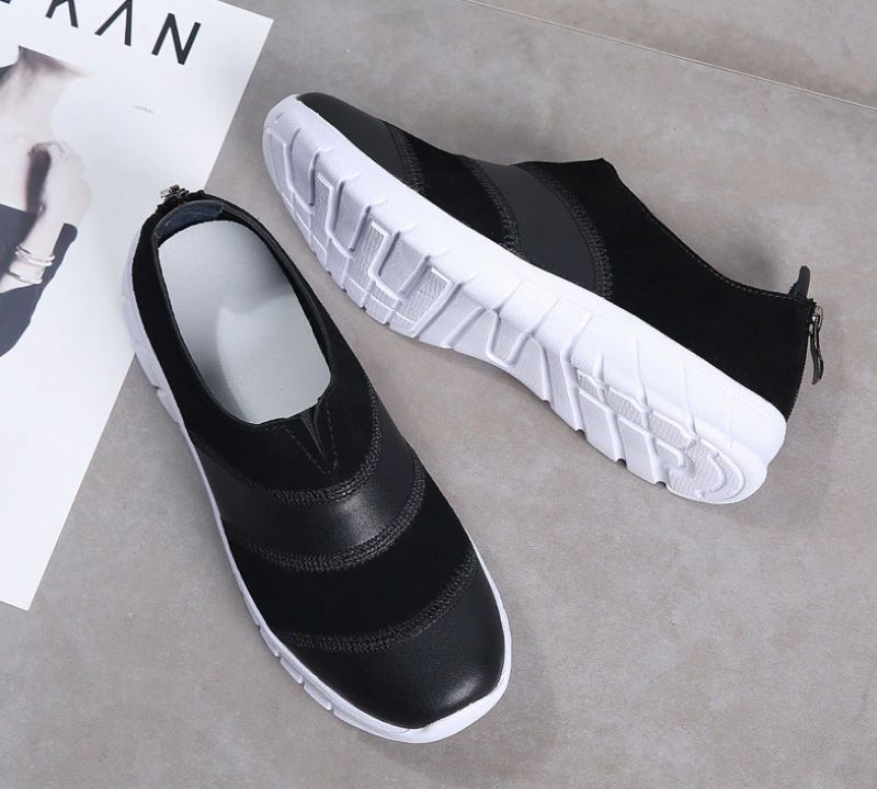 Yusuf Dames Loafer Slip-on Leren Herfst Mode Platte Zwarte Schoenen - Bruin