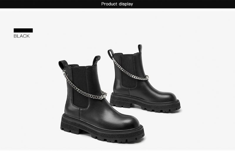 Zaga Dames Leren Platform Enkel Laarzen - Zwart
