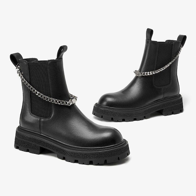 Zaga Dames Leren Platform Enkel Laarzen - Zwart