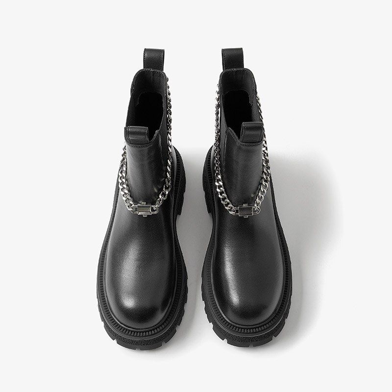 Zaga Dames Leren Platform Enkel Laarzen - Zwart