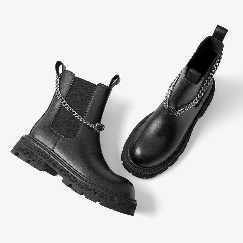 Zaga Dames Leren Platform Enkel Laarzen - Zwart